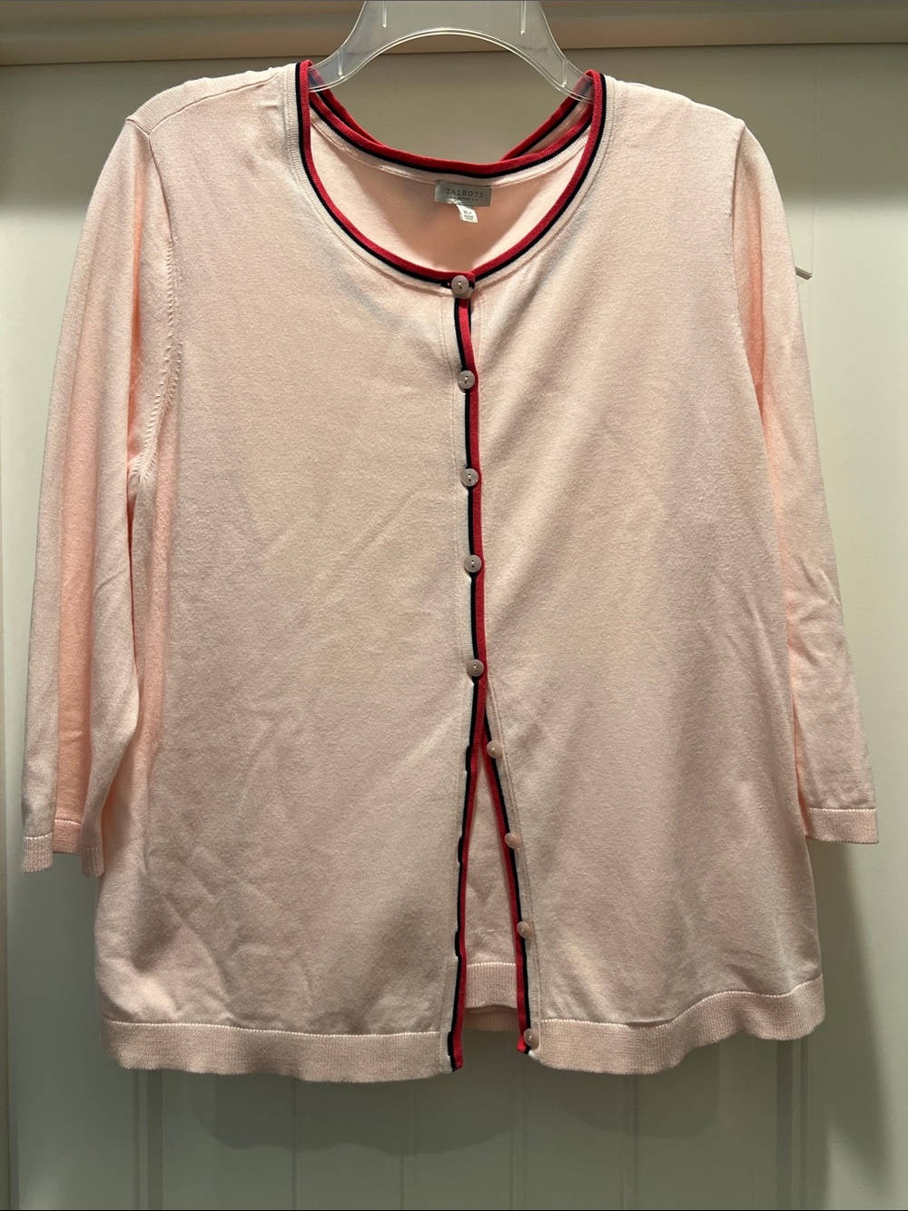 Twinset Talbots Light Pink Button-Front Cardigan with Contrast Trim